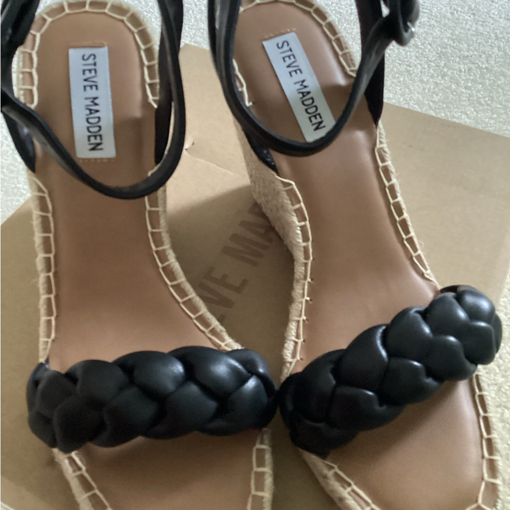 Steve Madden Black Wedge Sandals with Ankle Strap (FINALPRICEDROP) - Picture 2 of 4